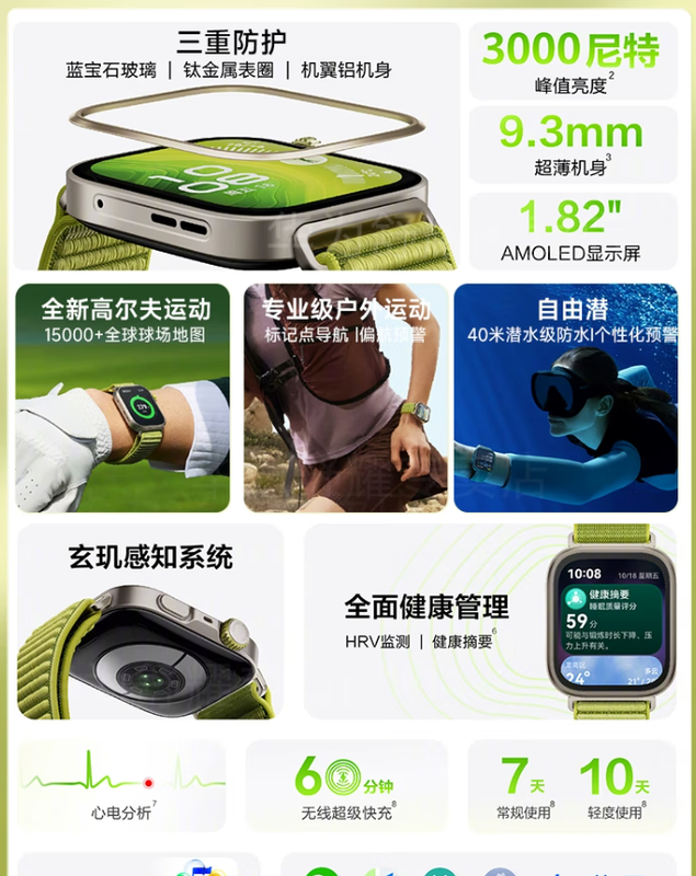 Huawei's flagship new product, watch WATCH FIT 4Pro, smart watch, sports smart bracelet, heart rate, blood oxygen, sleep monitoring, long battery life, birthday and Valentine's Day gift for men and women, limited fantasy gift box, Huawei FIT4 Pro, wilderness green + watch strap.