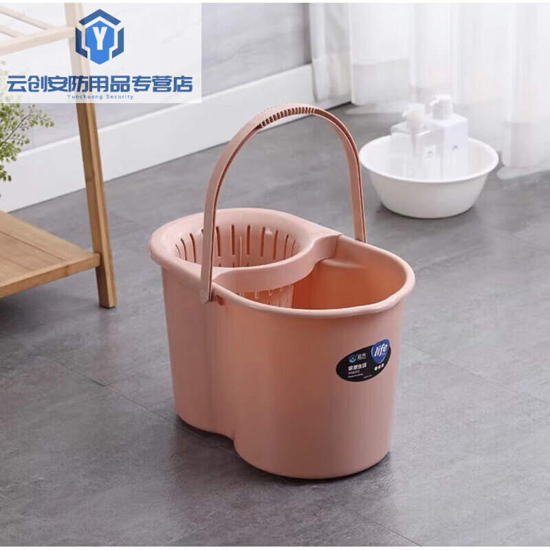 Manual squeezing bucket, hand-pressed floor mopping bucket, plastic rotating water twisting single bucket, old-fashioned mop bucket V1H1SN8791 orange pink E