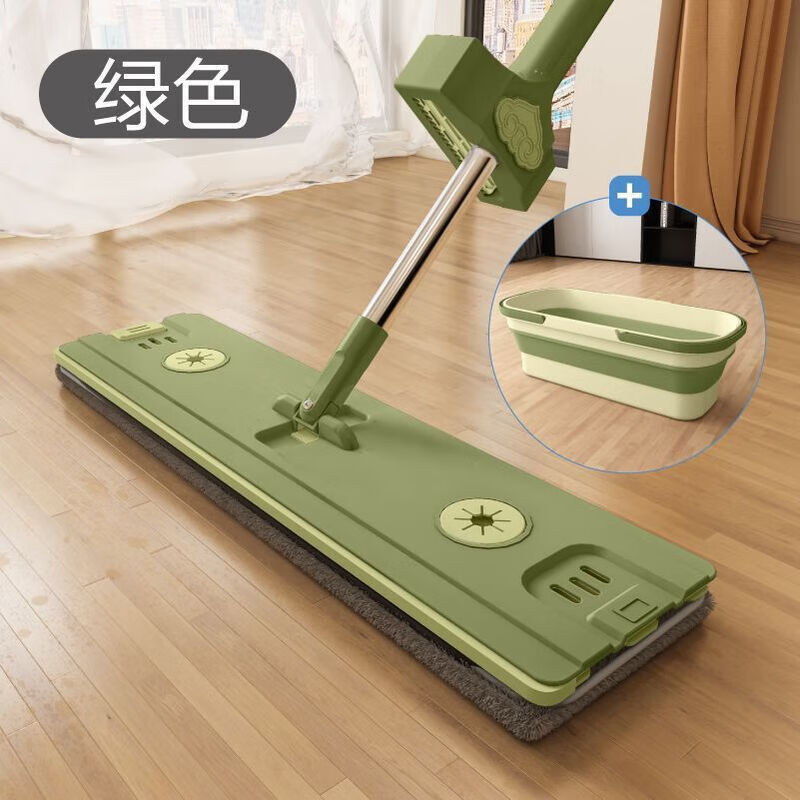 Lazy mop household hand-washable flat mop wet and dry mop one-mop multi-functional mop extra large 45CM avocado hand-washable + mop bucket 6 pieces of cloth in total