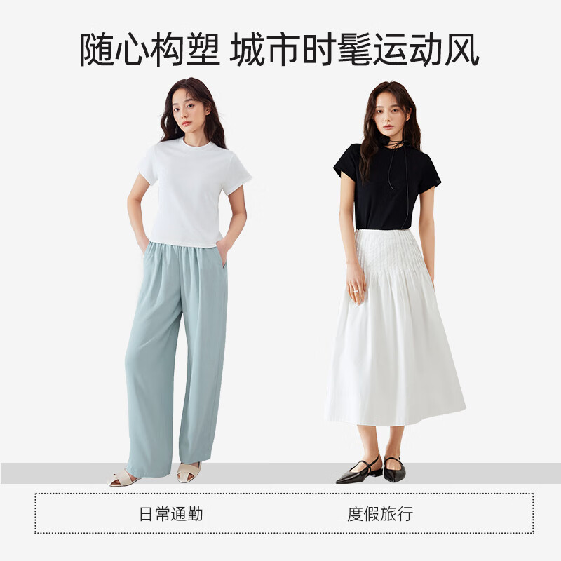 Xingmian right shoulder short-sleeved T-shirt for women 2025 winter new style round neck comfortable slim slim outer wear chic Korean top classic white M