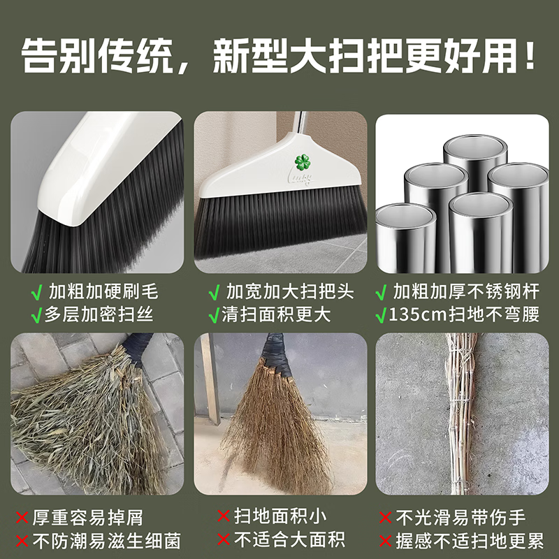 Kelibang broom, courtyard sweeping and wiping all-in-one broom, white extended and extra large non-bending broom, floor dust sweeping and cleaning tool upgrade 40*135cm KB2205