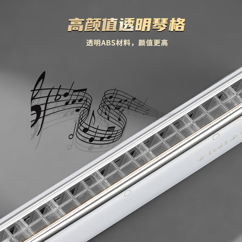 Guoguang 24-hole Guozhiguang wave harmonica (silver, transparent grid, with teaching materials, glasses case)