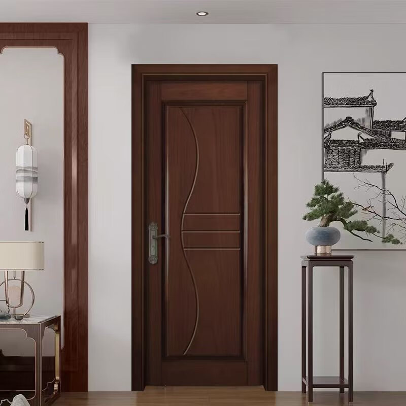 Solid wood door bedroom door walnut log painted door pure solid wood high-end wooden door room door interior door set door walnut pure solid wood log painted door A