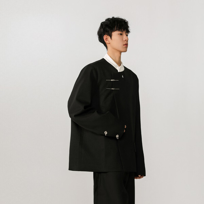 IZEXX new Chinese style national style stand collar tunic suit niche high-end suit jacket men's JM77 black L