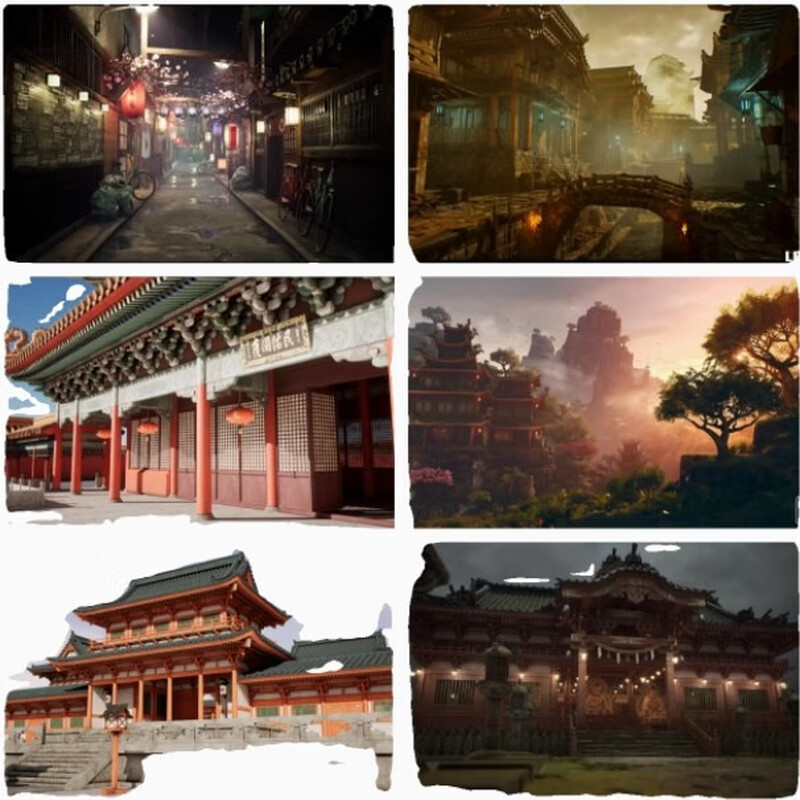 Collection of 60 Oriental Asian Chinese style Japanese ancient buildings UE4 unreal UE5 fairy environment scenes for consultation only