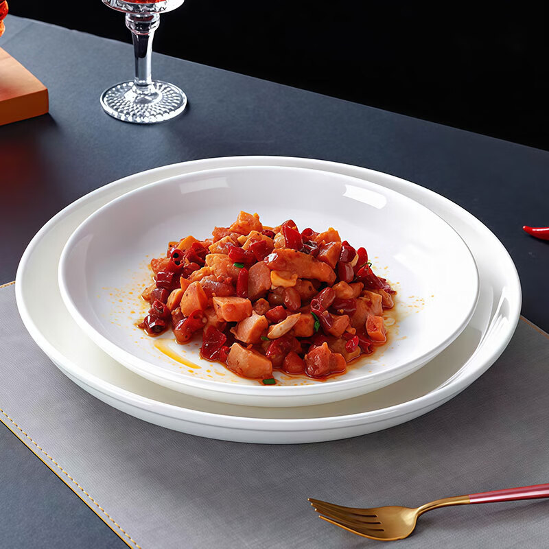 Jiwu Forest Ceramic Large Plate Dish Dinner Plate Steamed Fish Chopped Pepper Fish Head Round Deep Plate Dish Plate Home 12 Inches