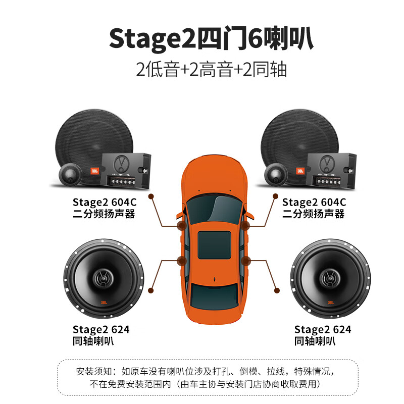 JBL car audio professional modification and upgrade car speakers Stage2 four-door 6-speaker
