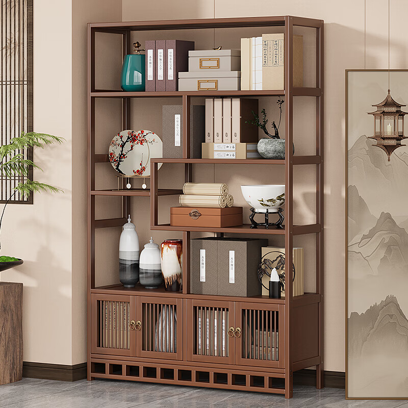 Sizhuge solid wood new Chinese style Bogu rack ornament display cabinet Duobaoge tea set partition tea storage storage shelf simple 80 simple style thickened and reinforced