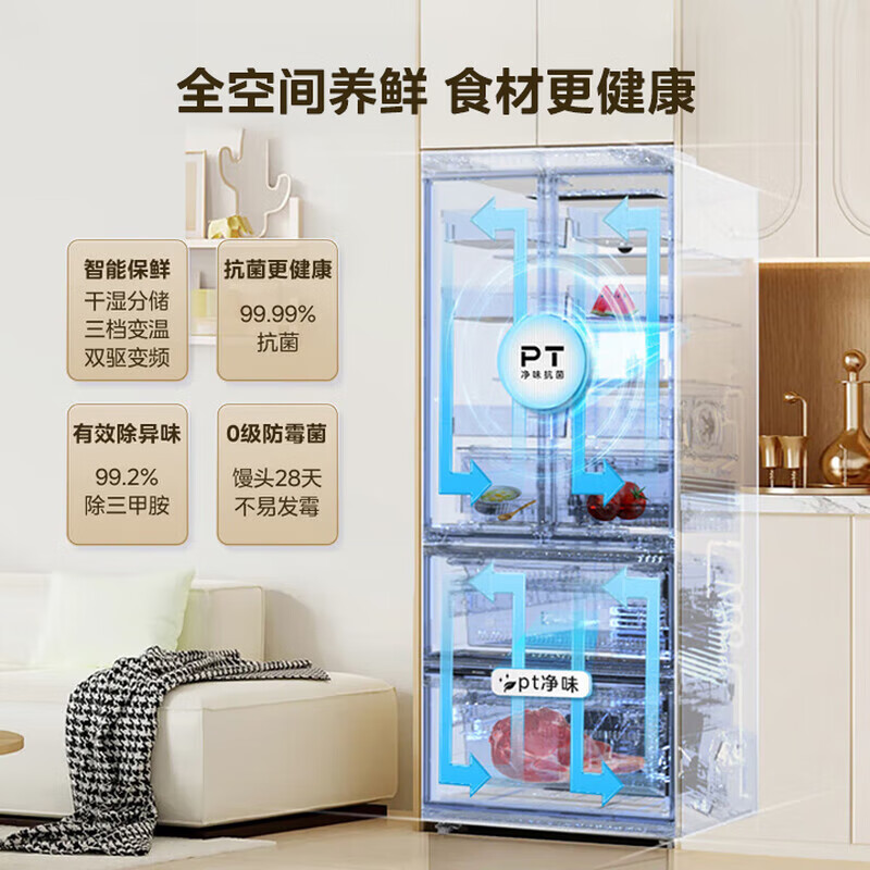Midea 508 liter/506 liter refrigerator dual system dual cycle without odor French multi-door four-door frequency conversion first-class energy efficiency frost-free household 532 refrigerator replacement subsidy dual system dual evaporator 532 odor net antibacterial-Qiong Gray