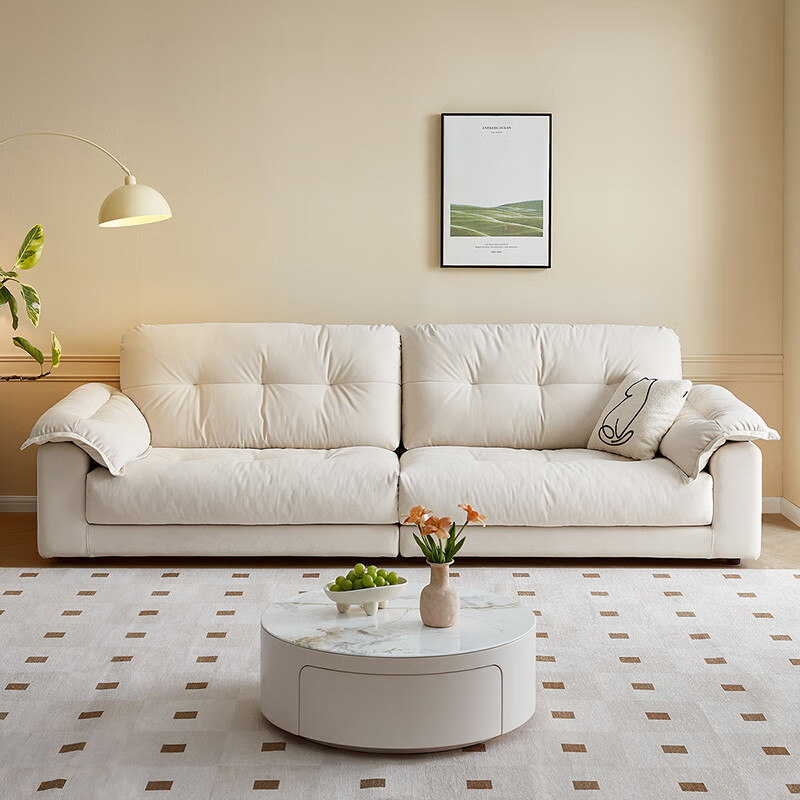 Quanyou Home Cream Style Fabric Sofa Living Room Bedroom Small and Medium Apartment Four-seater Cloud Straight Row Sofa