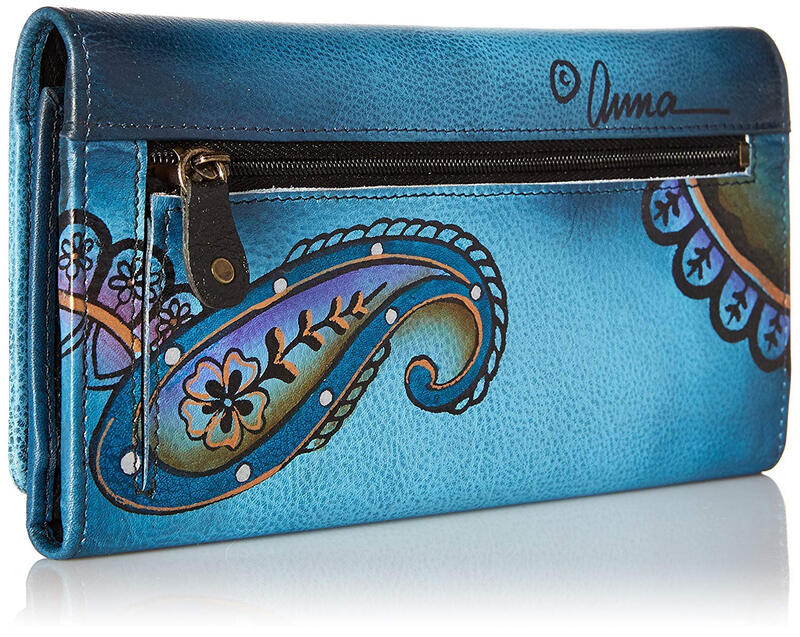 Anna by Anuschka Women's Hand-painted Genuine Leather Multi-Card Slot Wallet Denim Paisley Style ID Window Stylish Storage Denim Paisley Paisley. One Size