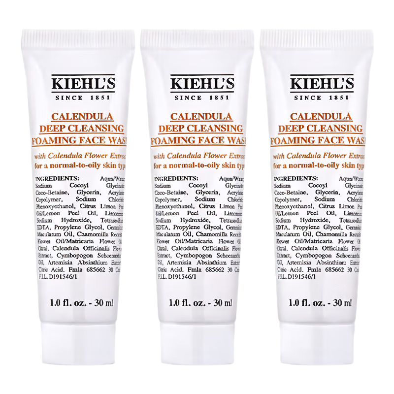 Kiehl's Calendula Purifying Cleansing Gel 30ml*3 Facial Cleanser Moisturizing Cleansing Skin Care Final Clearance