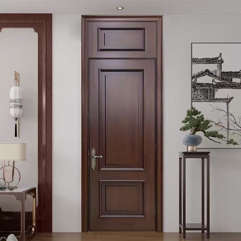 Solid wood door bedroom door walnut log painted door pure solid wood high-end wooden door room door interior door set door walnut pure solid wood log painted door A