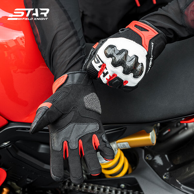 Star Knight Motorcycle Riding Gloves Spring and Summer Racing Motorcycle Carbon Fiber Breathable and Wear-Resistant Cycling Equipment Black Red L Code