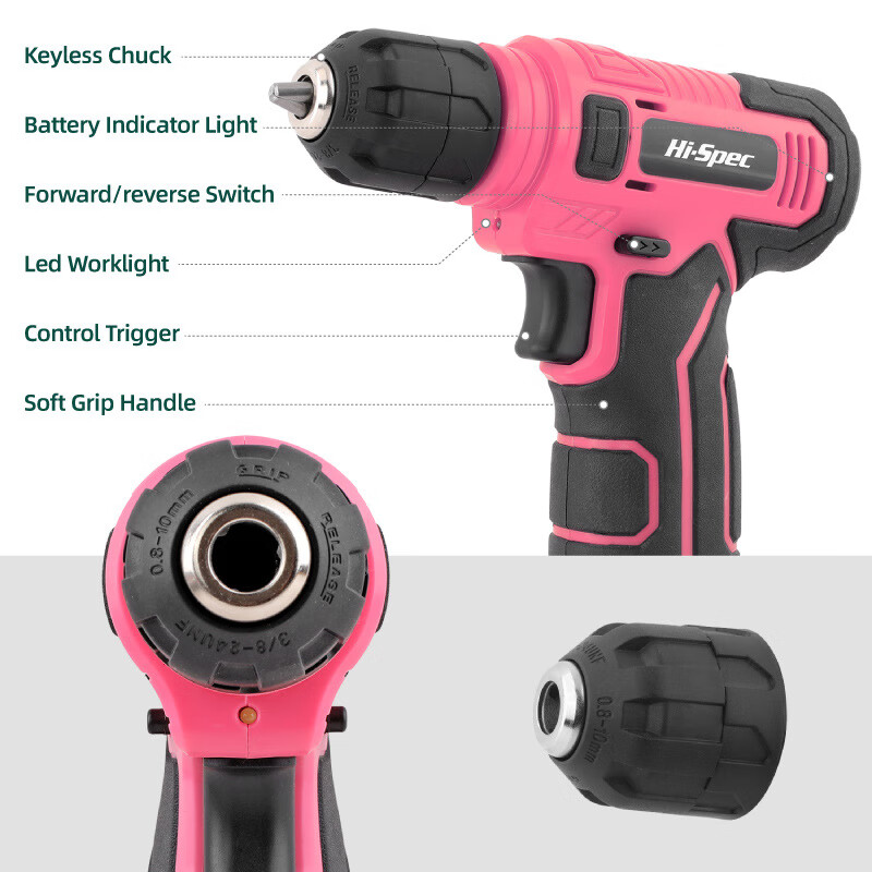 Ximeng 8V lithium electric drill household set power tool rechargeable hand drill for drilling holes and screwing screws 76-piece set pink no specifications