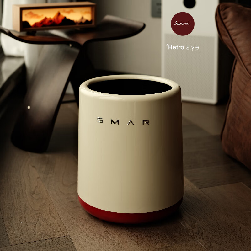 Lazy space simple retro trash can household large capacity open living room bedroom trash can paper basket bathroom trash can retro bucket cream color