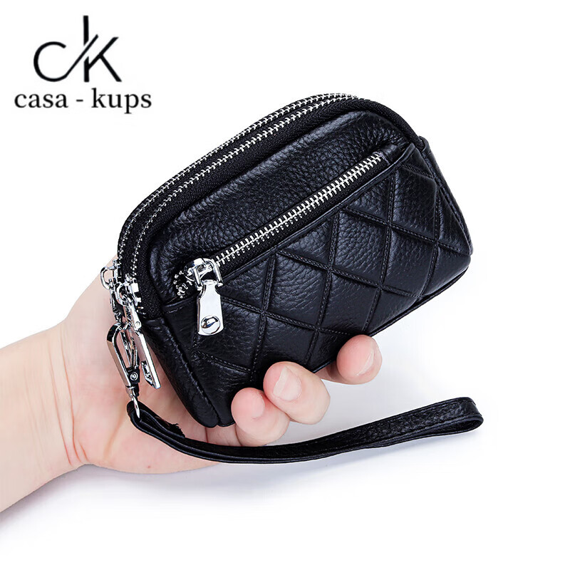 Casa-kupsCK Genuine Leather Women's Mini Bag Coin Purse Cowhide Large Capacity Three Zipper Multifunctional Fashion Coin Bag Dark Green