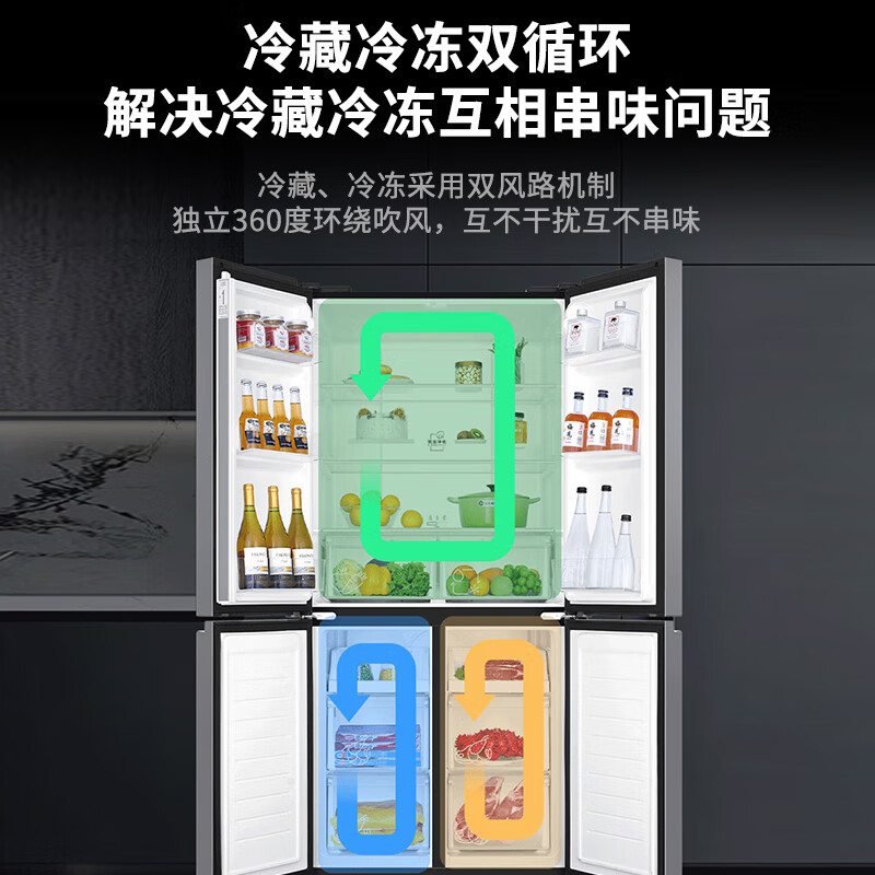 Haier refrigerator 465 liters four-door cross door side-by-side air-cooled frost-free first-level energy efficiency dual cycle three-speed variable temperature BCD-465WGHTDE9S9 width 833mm + 0 degree soft freezing + double cycle + antibacterial and deodorizing