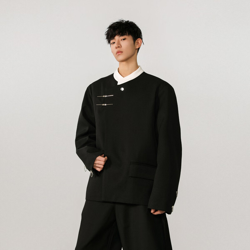 IZEXX new Chinese style national style stand collar tunic suit niche high-end suit jacket men's JM77 black L