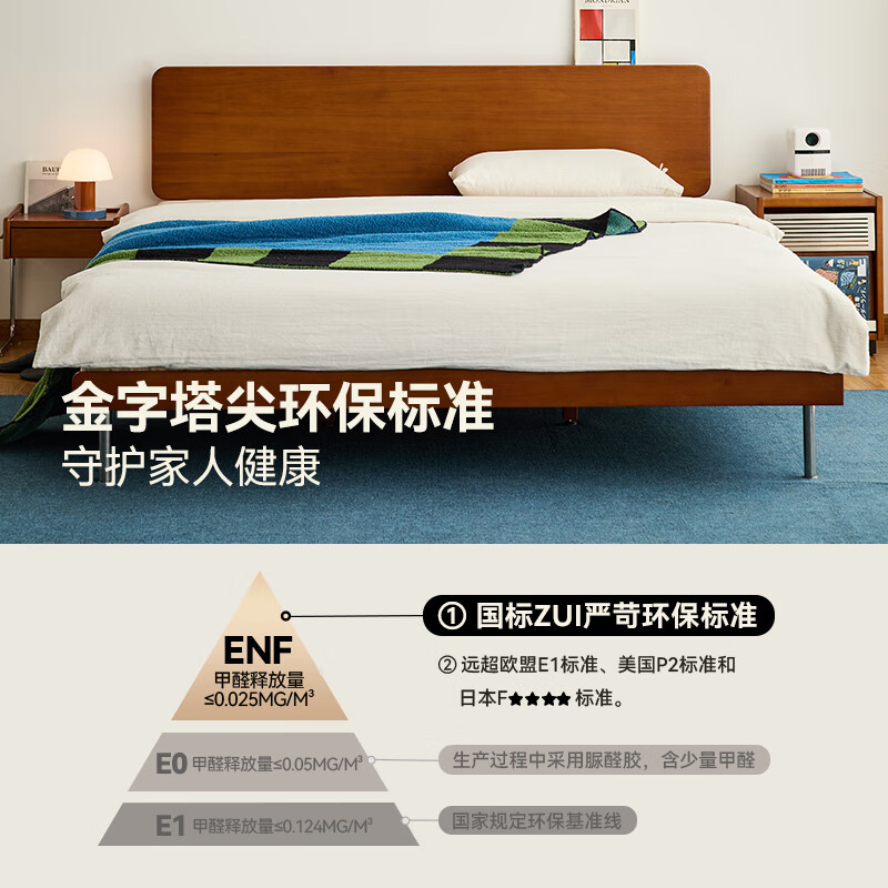 MUU solid wood bed small apartment bed 1.5x2 meters minimalist style secondary bedroom master bedroom furniture single bed double bed