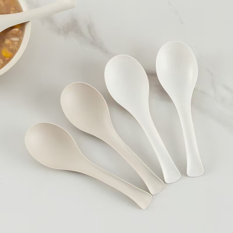 Hezhidao 12CM long small spoon disposable rice husk table spoon Chinese style thickened high temperature resistant household dessert spoon white dessert spoon 1 pack 60 pieces sealed package length about 12CM