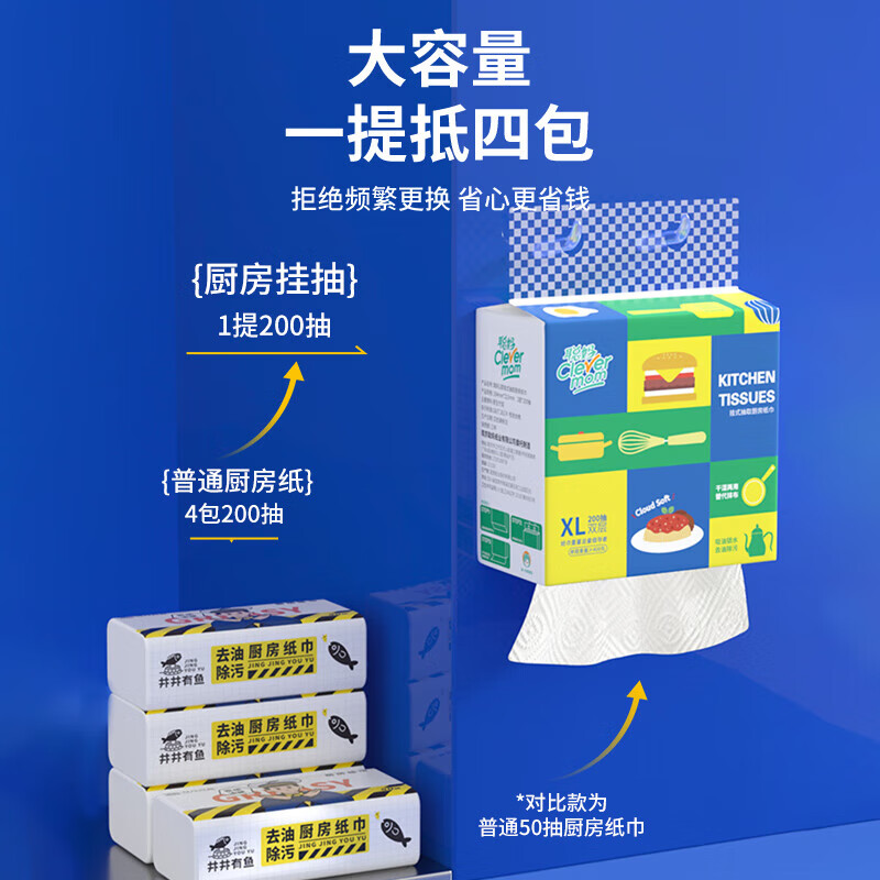 Congma kitchen paper hanging lazy rag wet and dry kitchen towel disposable rag dish towel 2 layers 200 cigarettes * 2 bags