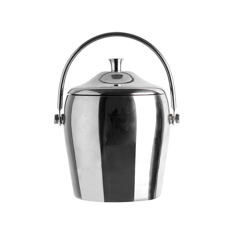Internet celebrity ice bucket household stainless steel double-layer ice bucket filled with ice red wine champagne bucket storage ice storage bucket small + ice clip silver
