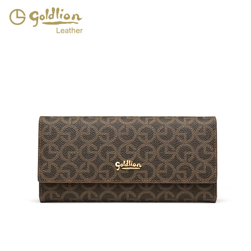 GOLDLION G+ goldlilai wallet women's 2025 new fashion versatile simple niche design long multi-card slot zipper card holder brown
