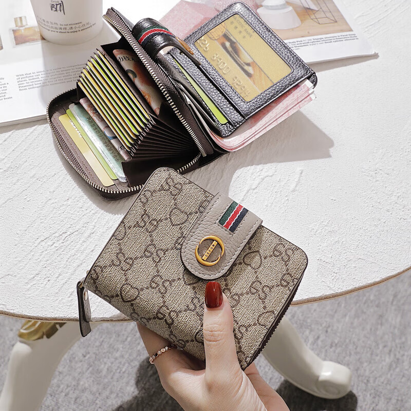 KUQIDAISHU KUQIDAISHU KUQIDAISHU card bag wallet all-in-one bag for women high-end exquisite 2025 new genuine leather short wallet black (upgraded version 24 card slots) anti-theft brush