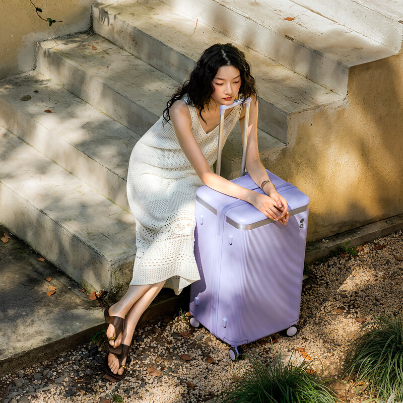 Echolac square suitcase with removable and washable interior large-capacity password box universal wheel trolley case PC142KU black 26 inches