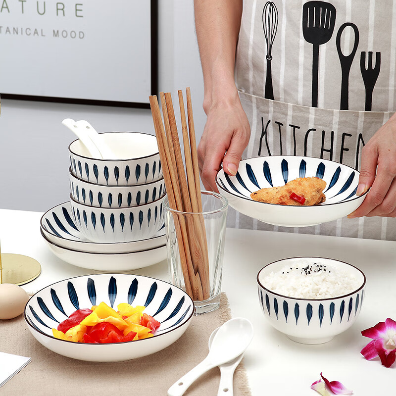 Meng Yuan Chiba 16-piece set of Japanese dishes, underglaze color ceramic dishes and tableware set, plates and plates for eating Chiba 16-piece, no specifications