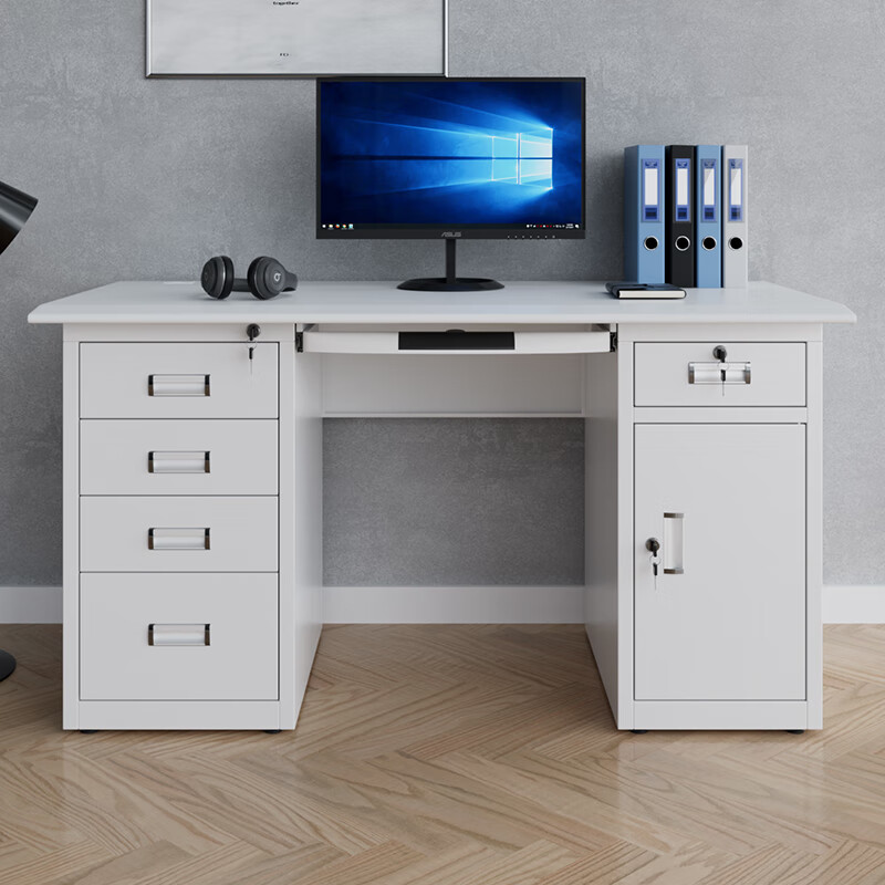 Steel office computer desk iron sheet single lockable drawer writing desk doctor financial stainless steel workbench ordinary desk 1.4 meters