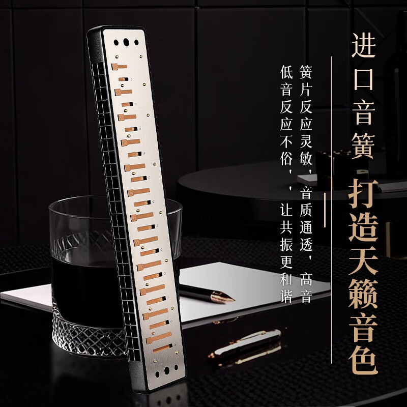 Guoguang 24-hole #D key Guozhimeng performance-grade specially tuned polyphonic harmonica (Athens black, with playing instructions) #D key