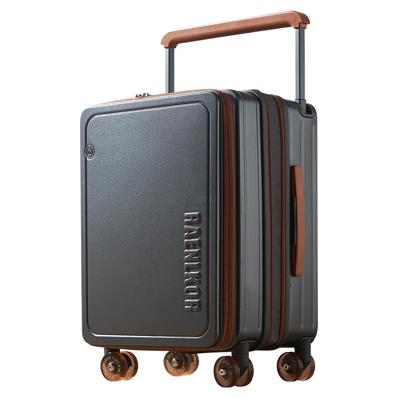 Langke German front side opening suitcase 20-inch boarding case expandable large capacity wide trolley travel suitcase 24 men and women gray coffee prologue ice skating transparent wheel-2025 new model 20 inches can be boarded on the plane, suitable for 7-10 days of travel