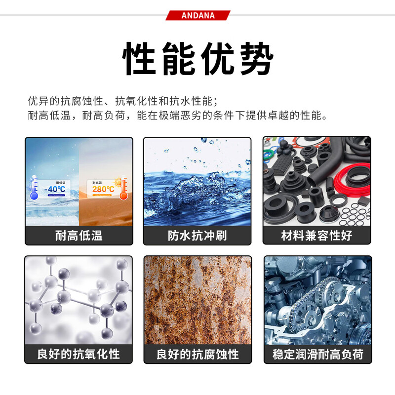 Andana perfluoropolyether high temperature resistant grease high speed bearing food grade fluorine grease PTFE low volatility no dropping point medical clean room semiconductor mold ejector grease perfluoropolyether grease GL386 200g