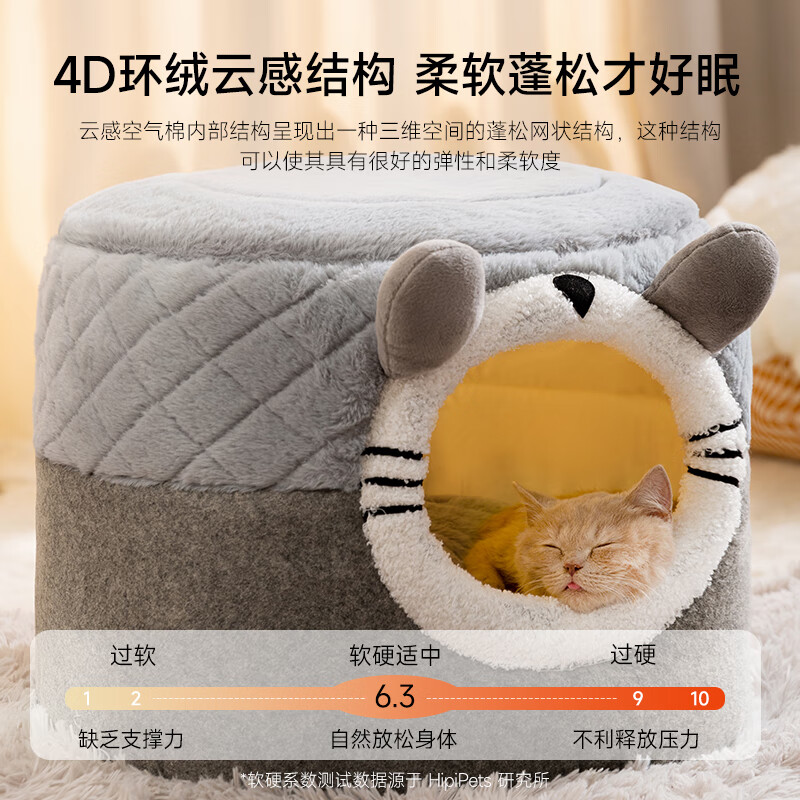 WCZ German cat nest for winter warmth, play and sleep, removable and washable cat villa, semi-enclosed sleeping cat house for four seasons, luxurious three-dimensional thickening and full surround | gray chinchilla, dual-purpose in one litter, hot model L-large size, cats under 20 pounds or multiple cats, cat owners love big houses