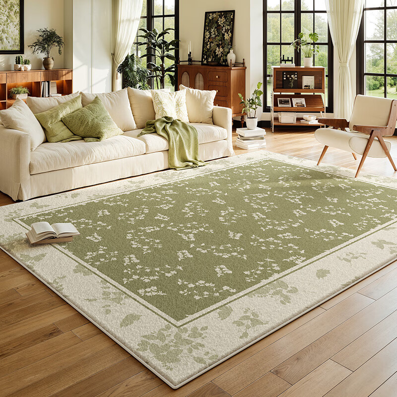 Y U-LIVE carpet living room green French retro cream style 2025 new no-wash wipeable waterproof and anti-fouling floor mat high-end S imitation cashmere-Flower Glimpse 140 200cm classic and versatile, never wrong
