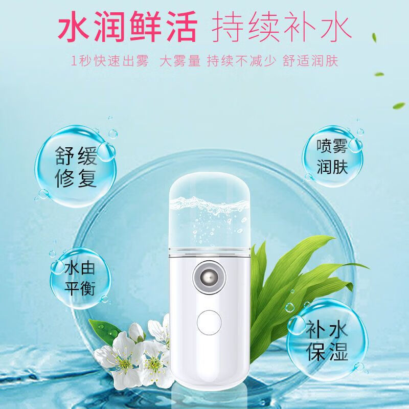 Essential for travel, hydrating instrument, nano sprayer, oxygen injection, portable facial moisturizing, small facial steamer, cold spray, handheld humidifying beauty instrument, 2 pack, white + white