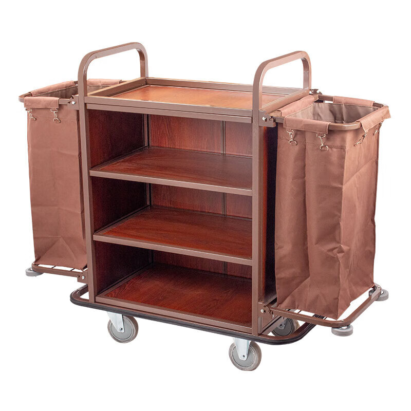 Hotel linen cart, room service cart, multi-functional cleaning cart, hotel cleaning and cleaning stainless steel work cart A24-curved double-sided cart with door cover-stainless steel