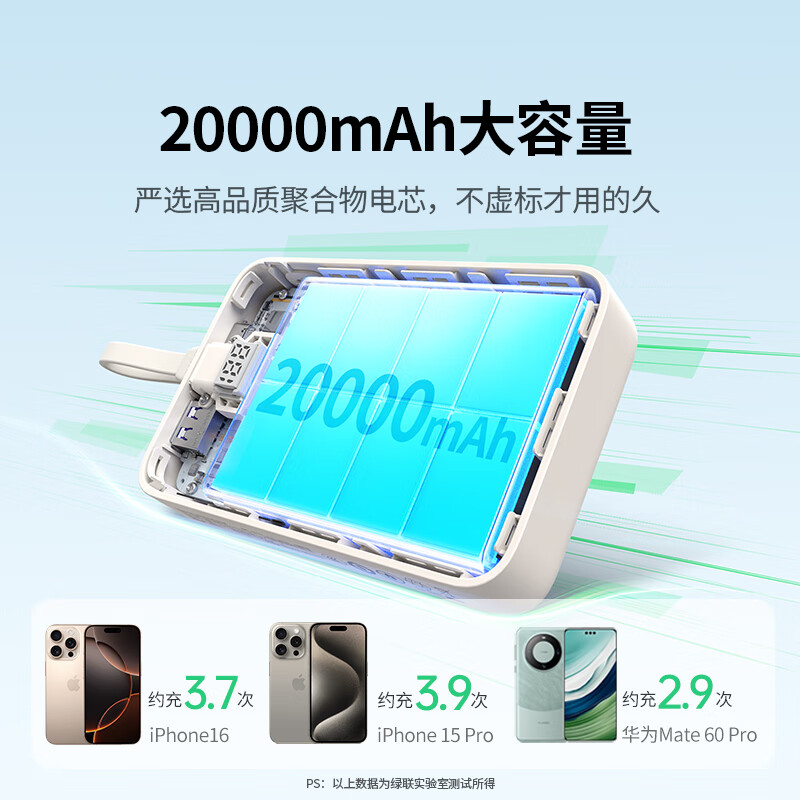 Green Alliance 3C certified, can be used on airplanes, power bank comes with 20000 mAh 30W fast charging, large capacity and compact mobile power supply, suitable for Apple iPhone 17, Xiaomi and Huawei