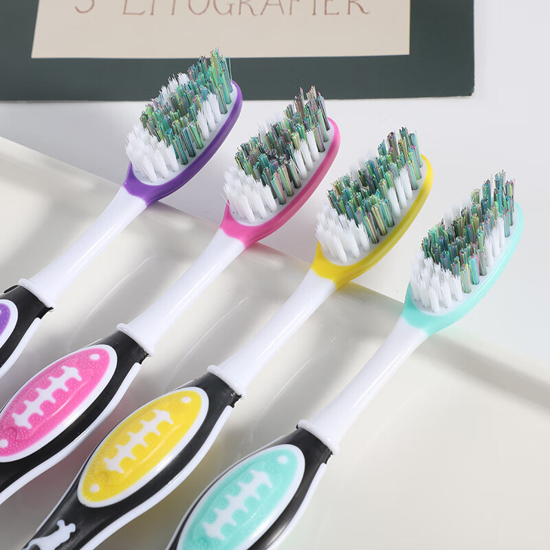 Eden adult medium-hard bristle toothbrush with wavy large head for home use to remove tobacco stains, yellow, unisex, individually packaged, 4 pieces