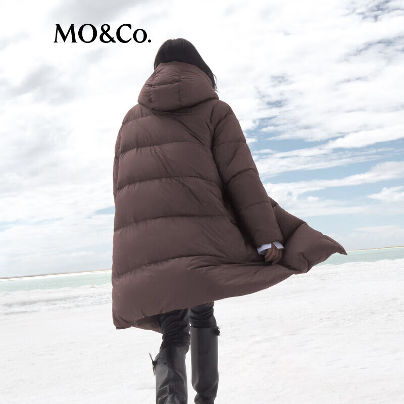 MO&Co. Waterproof detachable hooded long down jacket for women