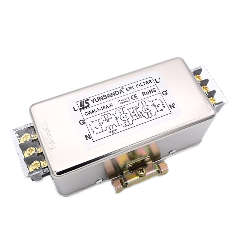 YS YUNSANDA single-phase double-pole three-pole high-performance rail-mounted power filter 220v AC anti-interference CW4L2-10A-R1 side rail installation