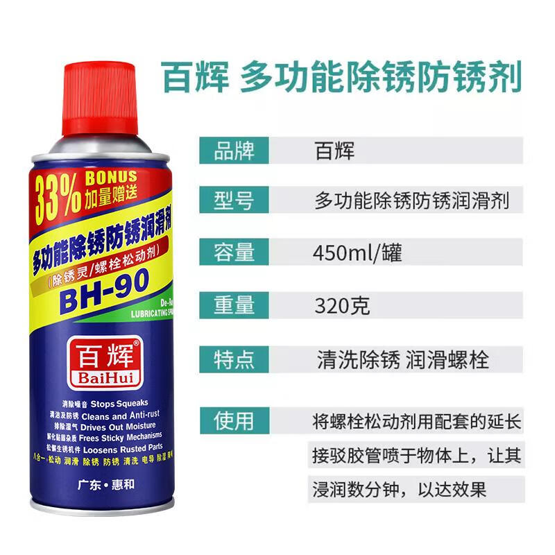 Rust remover, metal cleaning, strong anti-rust door shaft, hinge, door lock, abnormal noise, lubricating screw, rusty butter, doors and windows, Huirunhe rust remover (33) 450ML*3 bottle price