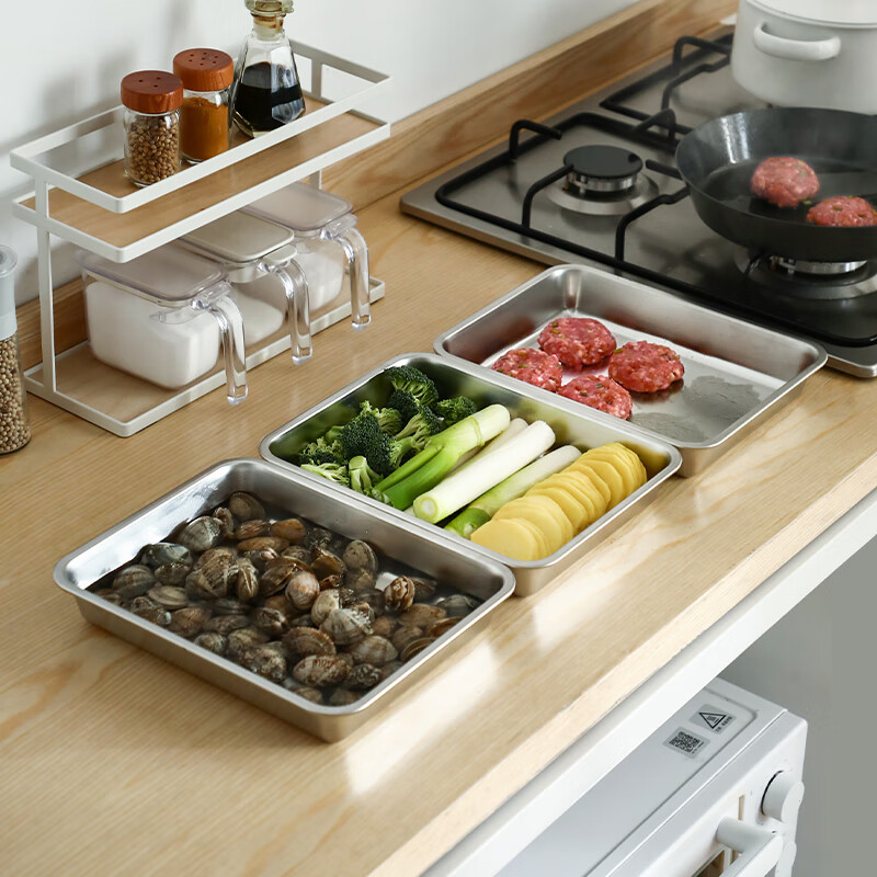 Shuangshan 304 stainless steel tray kitchen food preparation household wonton dumplings refrigerator frozen storage box with lid