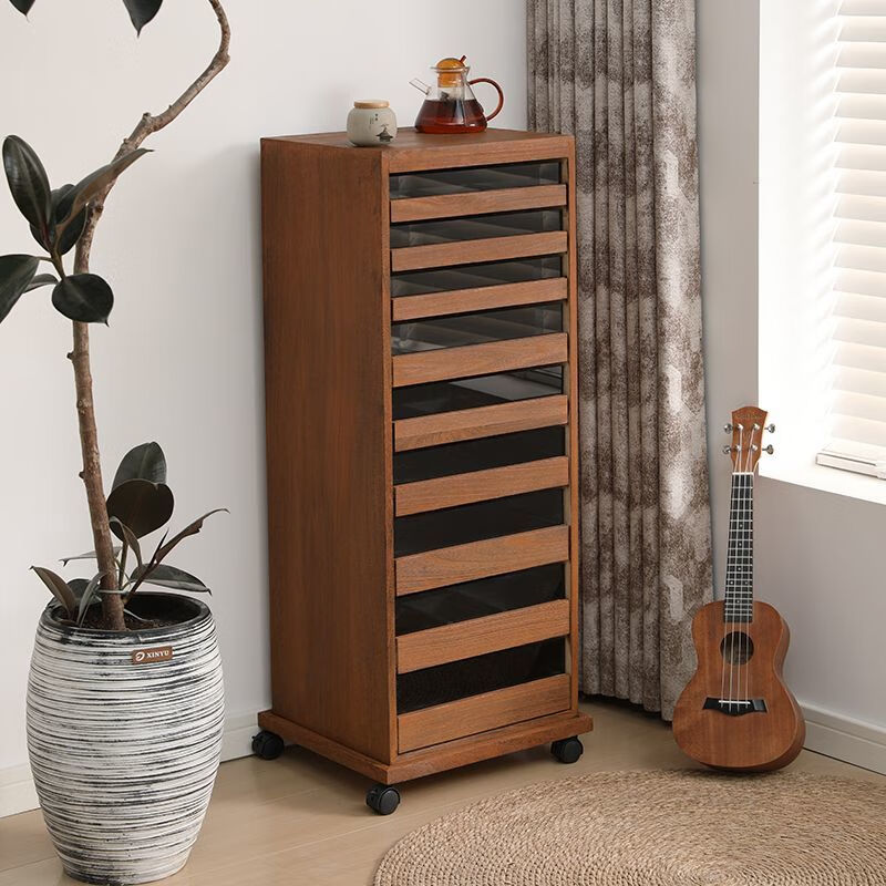 Pomelo Mansion's new walnut color solid wood veneer-free dental cabinet stationery jewelry tea set cup storage cabinet floor-standing tea cabinet walnut color small size