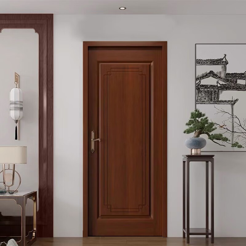 Solid wood door bedroom door walnut log painted door pure solid wood high-end wooden door room door interior door set door walnut pure solid wood log painted door A