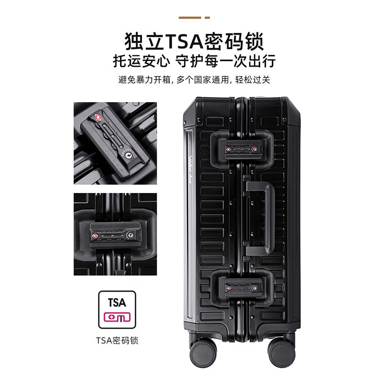 Walker Shop Luggage 2026 New Boarding Trolley Case Aluminum-Magnesium Alloy Multifunctional Business Travel Suitcase Mysterious Black Upgraded Thickened Aluminum Frame 24-inch Check-in Box/All Aluminum-Magnesium Alloy