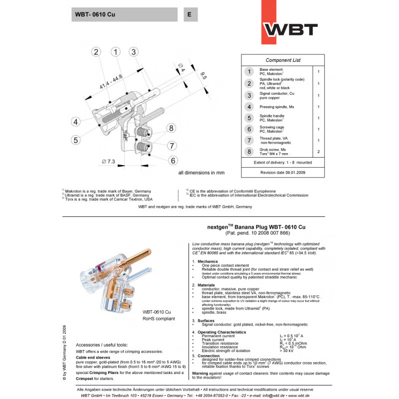 Original German WBT 0610Cu pure copper version hifi fever speaker speaker cable banana plug