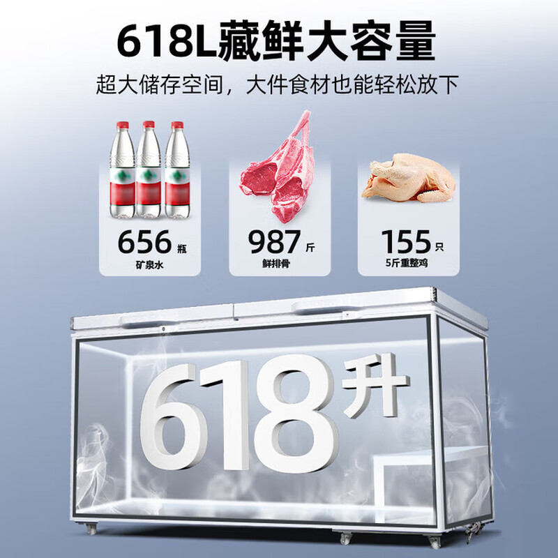 Xingx commercial freezer large capacity - 40 degrees deep cooling horizontal single temperature Xingx brand 400 liters or more refrigerated freezing conversion double door refrigerator beef and mutton fresh cabinet tea cabinet 618 liters 1.7 meters丨-40 center beam defrost electronic temperature control